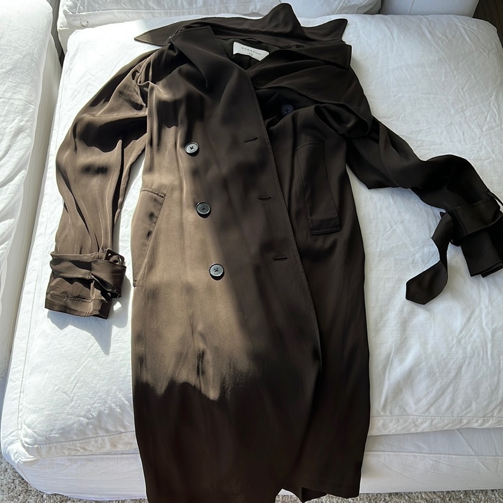 Babaton aritzia trench coat silk olive
